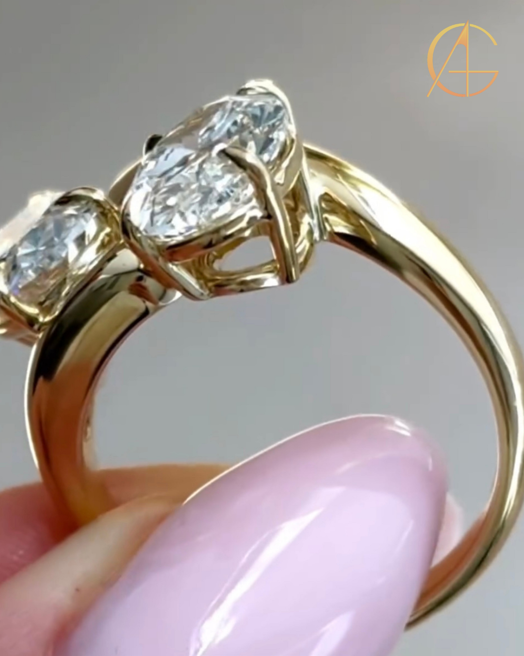 6.00 TCW Modern Bypass Open Ring with Twin Oval Brilliant Moissanite Diamonds in High Polish Gold