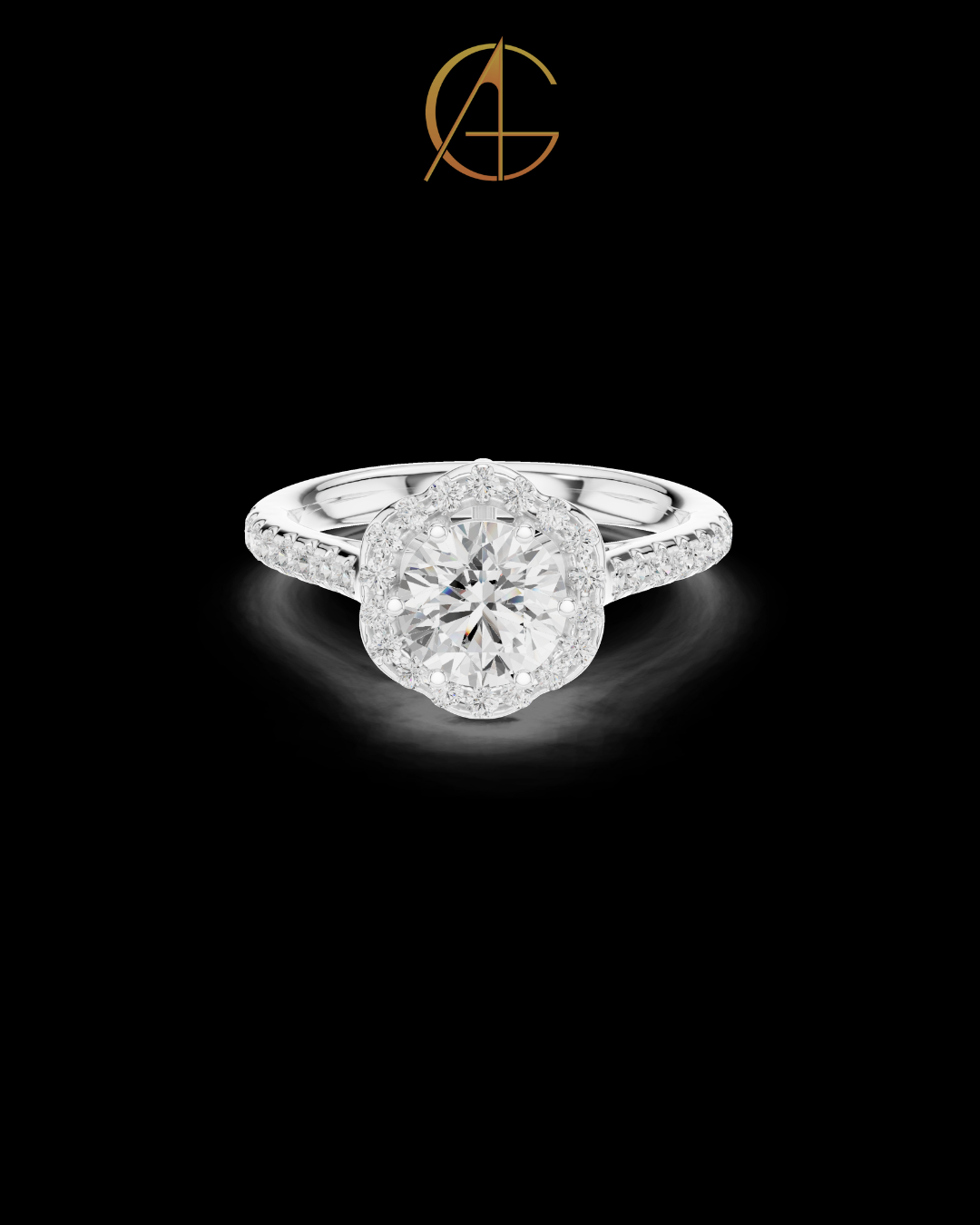 1.15 CT Sparkling Brilliant Round Halo Ring with Pave Moissanite Diamond Band Bridal Design For Bride