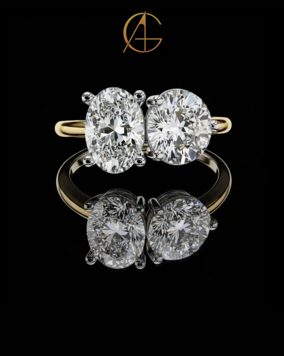 5.00 TCW Classic Round & Oval Cut Moissanite Diamond Toi et Moi Ring with Prong Setting By Auren Gems.