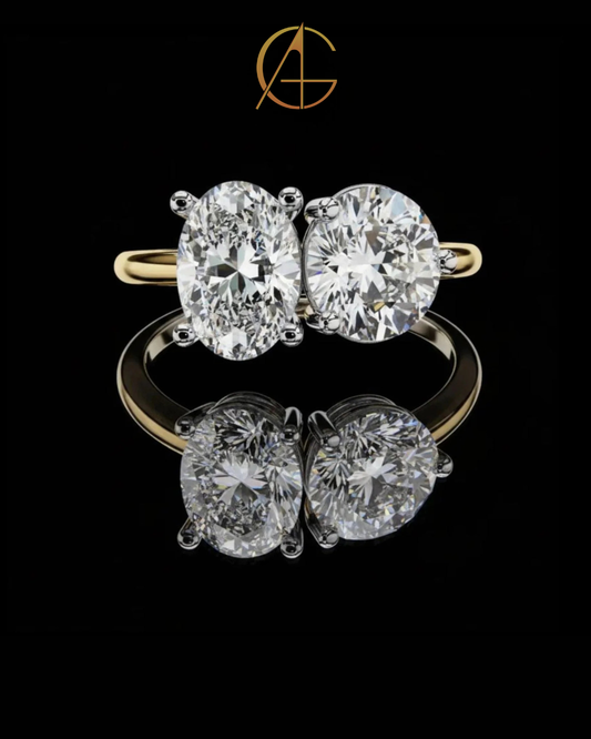 5.00 TCW Classic Round & Oval Cut Moissanite Diamond Toi et Moi Ring with Prong Setting By Auren Gems.