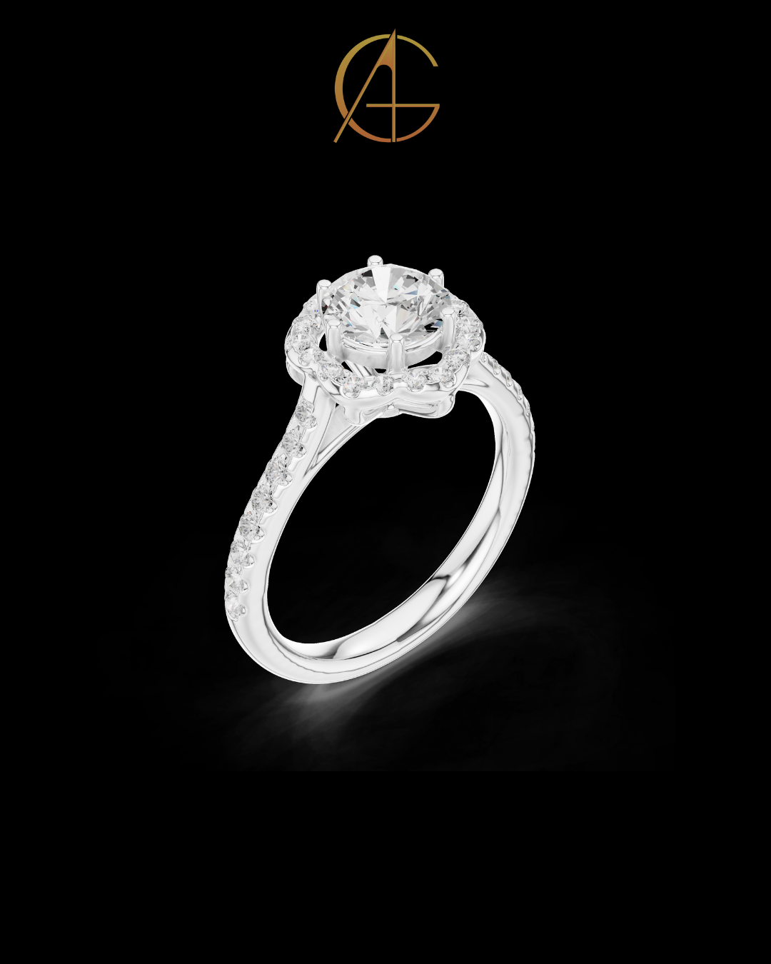 1.15 CT Sparkling Brilliant Round Halo Ring with Pave Moissanite Diamond Band Bridal Design For Bride