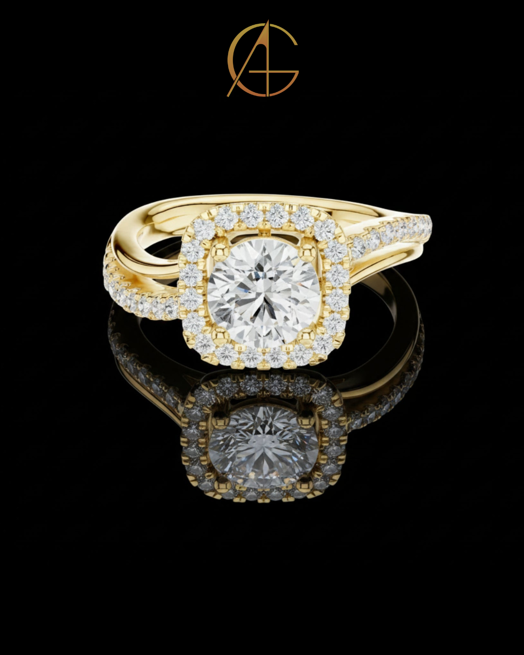 1.16 CT Shimmering Halo Round Cut Moissanite Diamond Ring with Pave Split Band For Stillness Love
