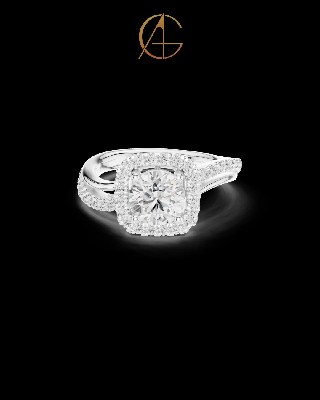 1.16 CT Shimmering Halo Round Cut Moissanite Diamond Ring with Pave Split Band For Stillness Love