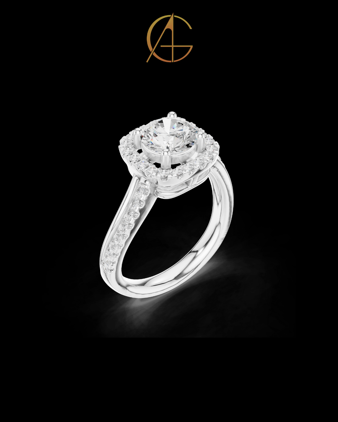 1.16 CT Shimmering Halo Round Cut Moissanite Diamond Ring with Pave Split Band For Stillness Love