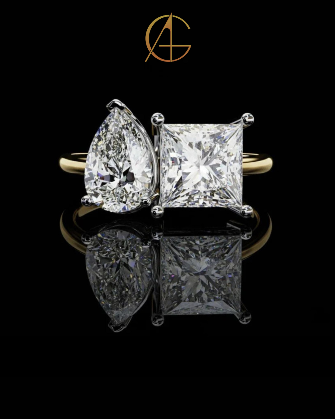 4.50 TCW Elegant Pear Cut and Princess Cut Toi et Moi Moissanite Diamond Ring For Her