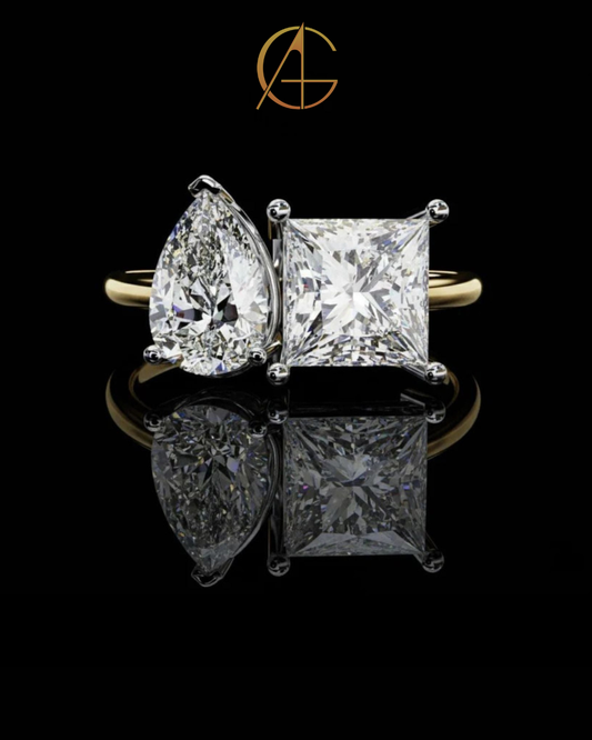 4.50 TCW Elegant Pear Cut and Princess Cut Toi et Moi Moissanite Diamond Ring For Her