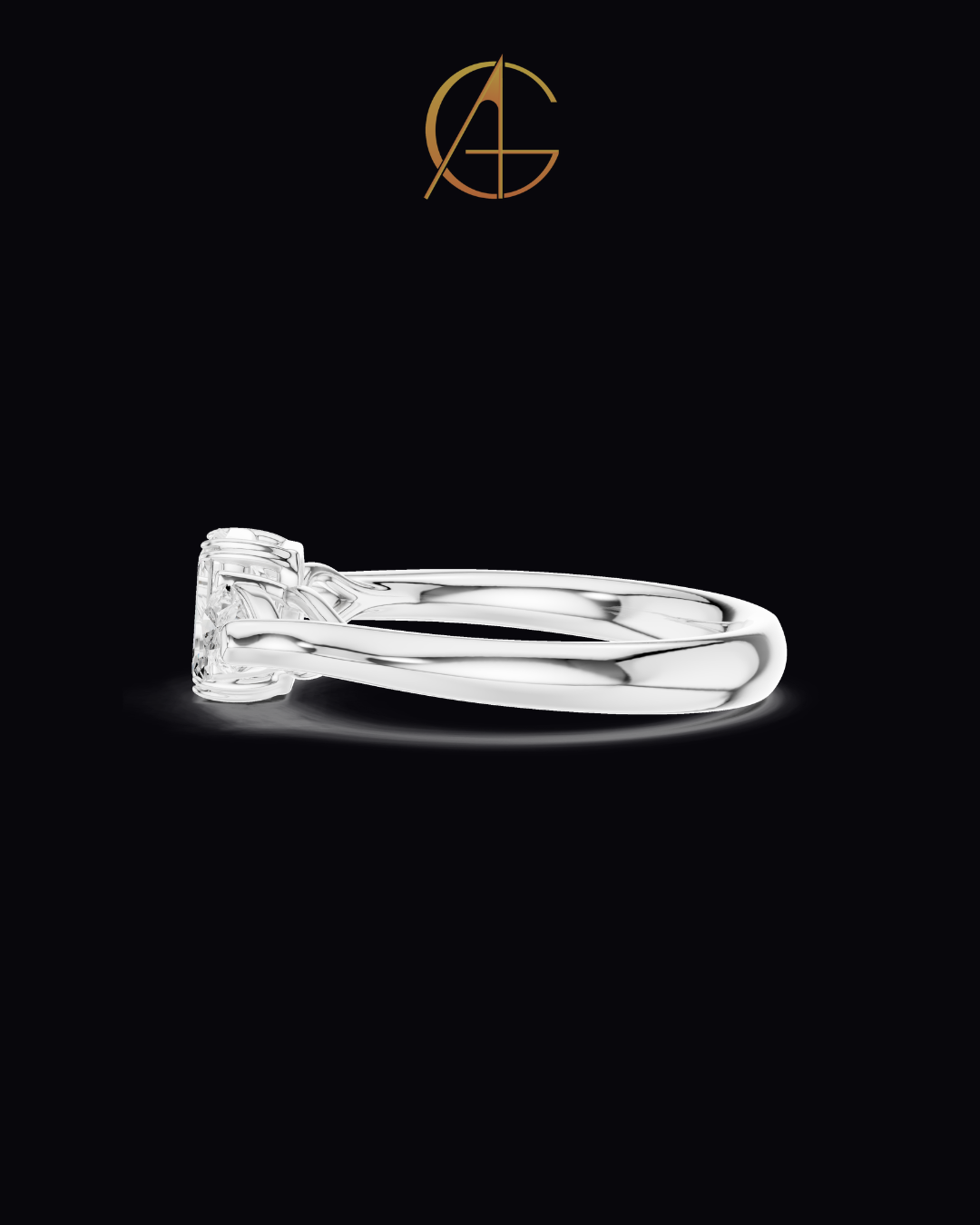0.56 CT Emerald Cut Moissanite Diamond Trillian Side Stone Modern Heirloom Design Engagement Ring