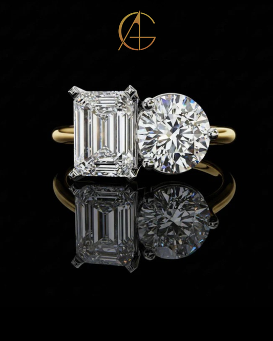 4.50 CT Contemporary Round & Emerald Moissanite Diamond Sleek Gold Wedding Ring