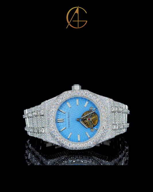 AP Full White With Blue Skeleton Dial Moissanite Diamond Watch