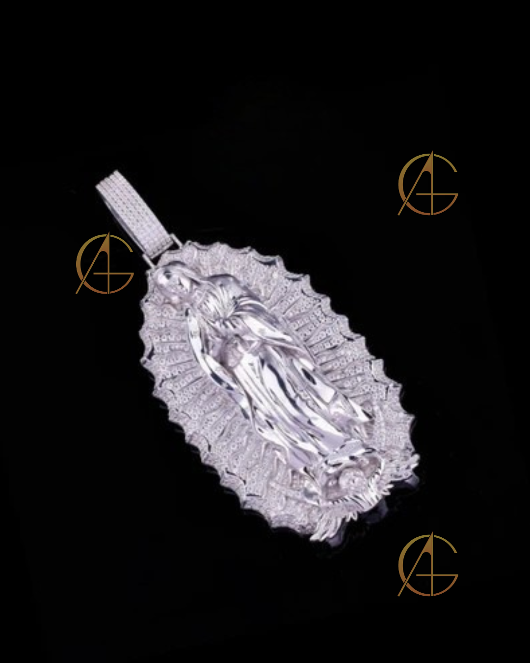 Luxury Custom Lady of Guadalupe Pendant with Moissanite Diamonds by Auren
