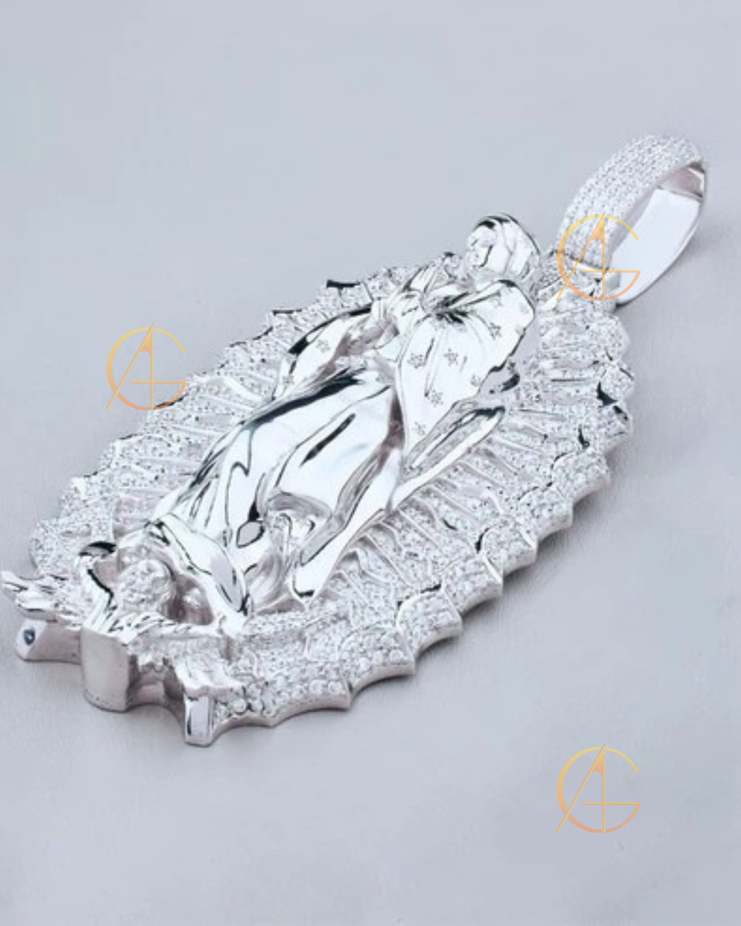 Luxury Custom Lady of Guadalupe Pendant with Moissanite Diamonds by Auren