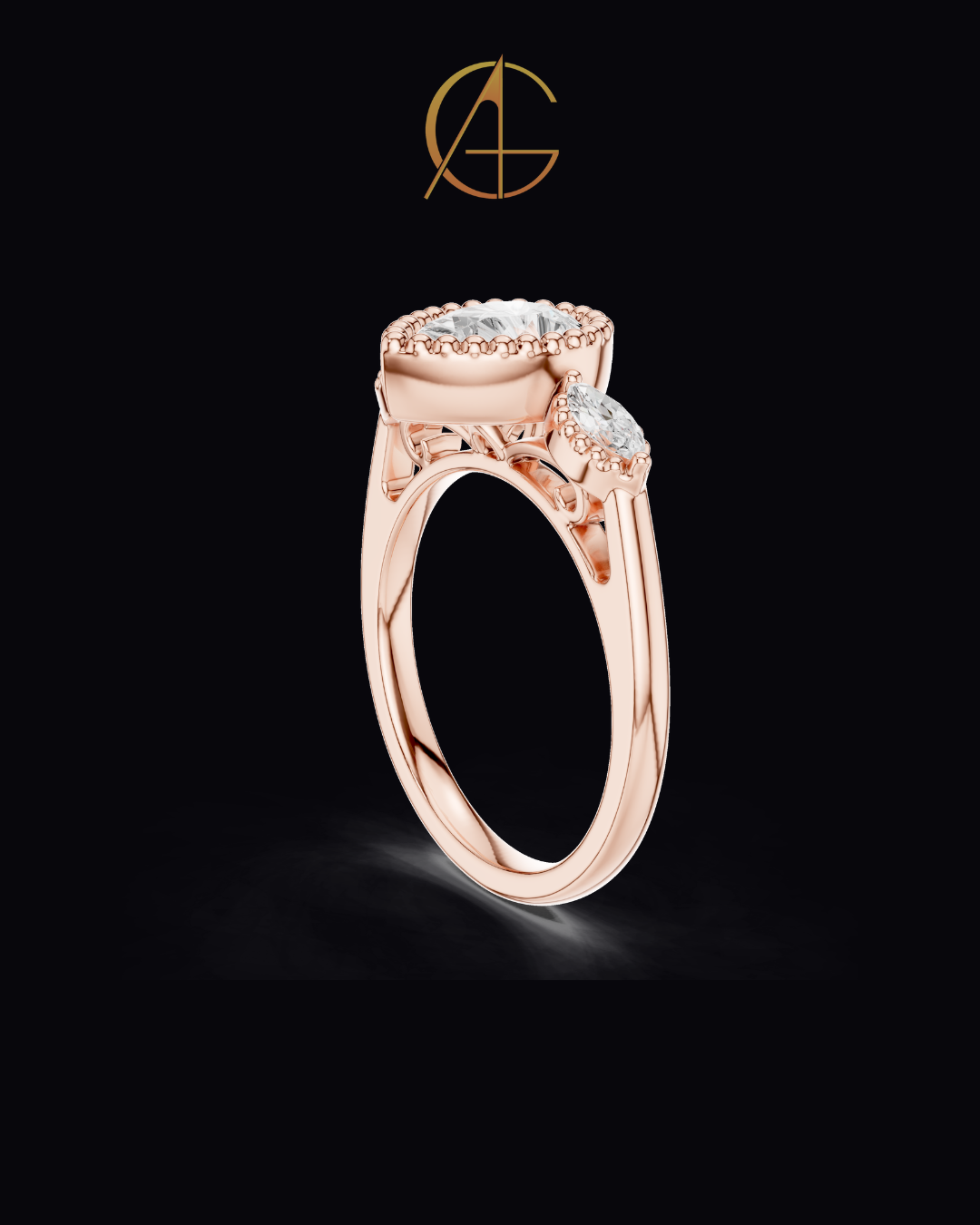 2.00 CT Captivating Round Cut Three Stone Moissanite Diamond Ring with Beaded Gold Halo Setting