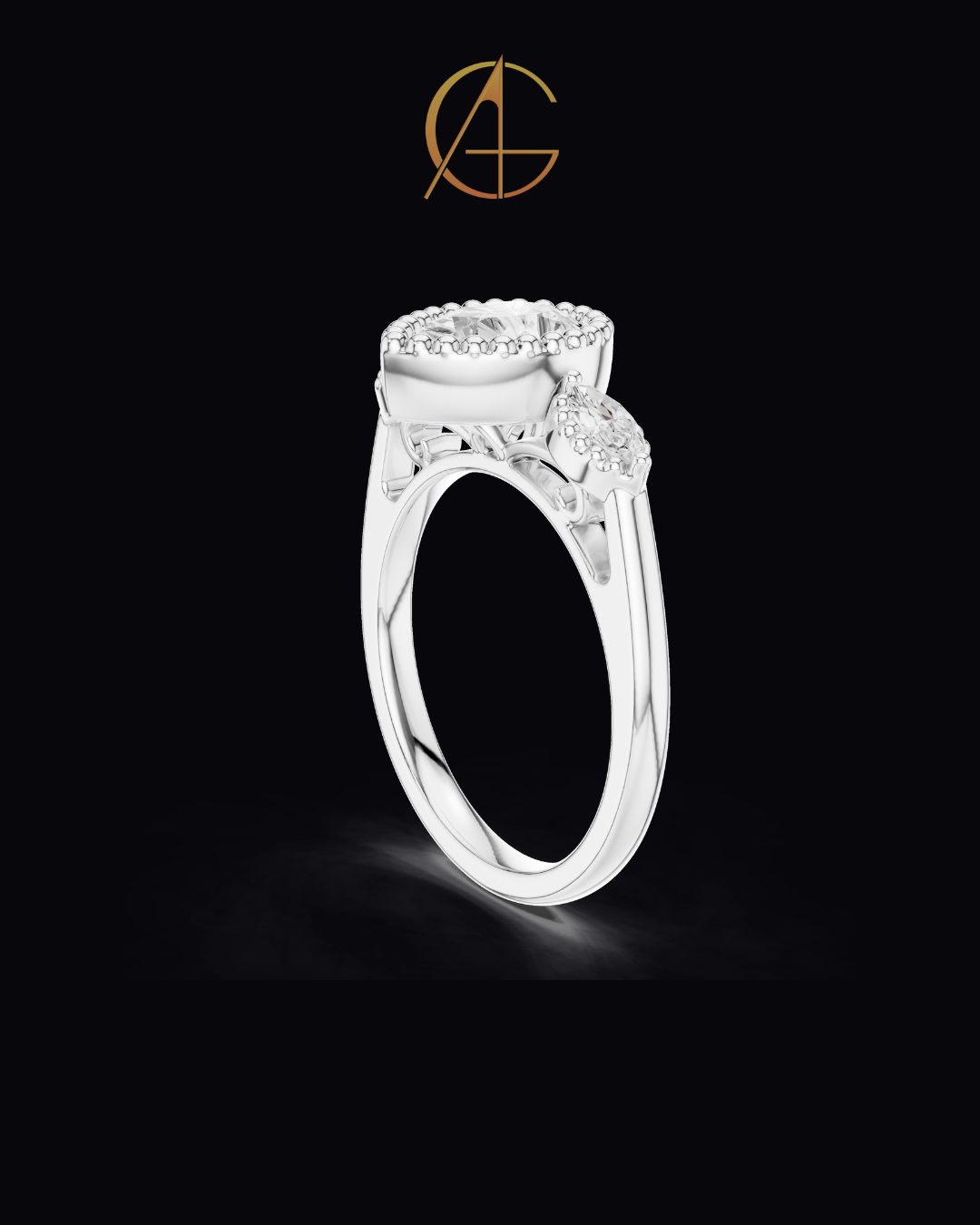 2.00 CT Captivating Round Cut Three Stone Moissanite Diamond Ring with Beaded Gold Halo Setting