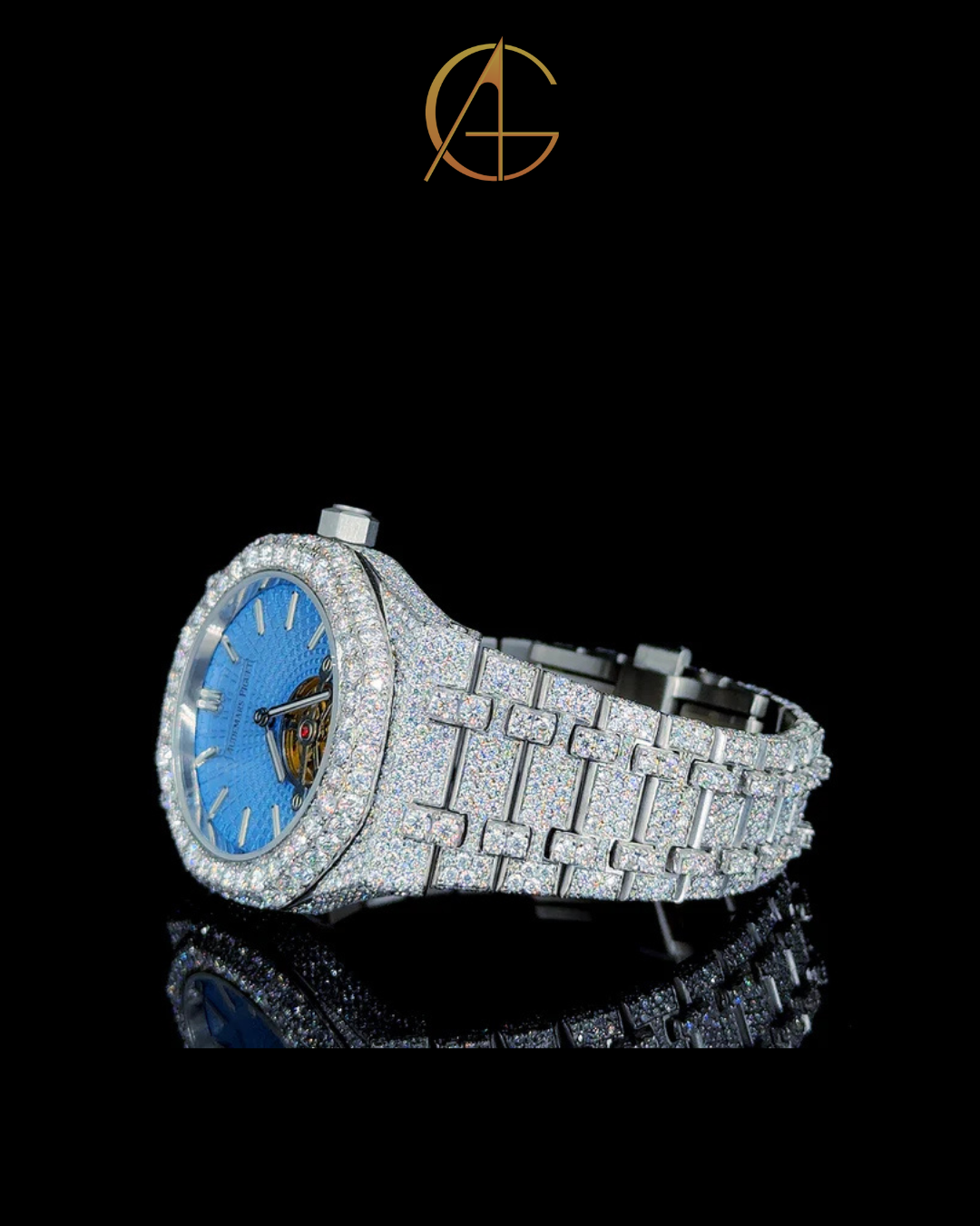 AP Full White With Blue Skeleton Dial Moissanite Diamond Watch