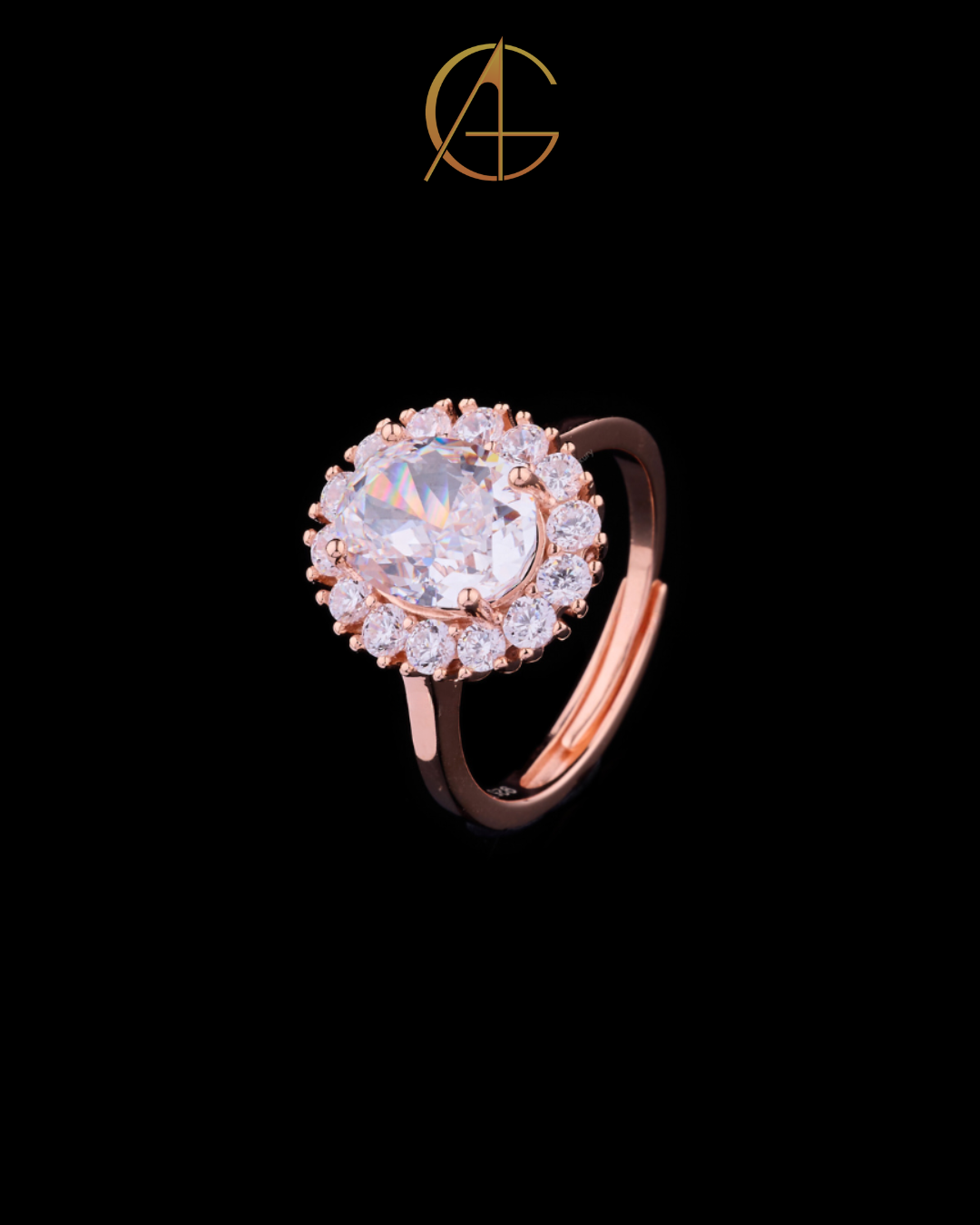 1.45 CT Oval Cut Moissanite Diamond Floral-Halo Ring in Rose Gold Showcasing Exquisite Detail