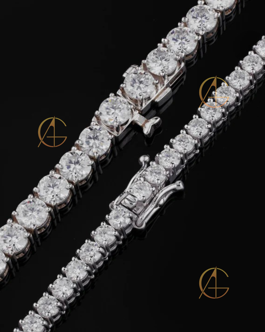 VVS Moissanite Chain Hiphop 925 Sterling Silver 5mm Iced Out Moissanite Tennis Chain by Auren