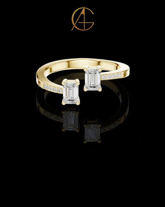 2.50 TCW Unique Toi et Moi Ring Featuring Dual Emerald Cut Moissanite Diamonds and Pave Detail