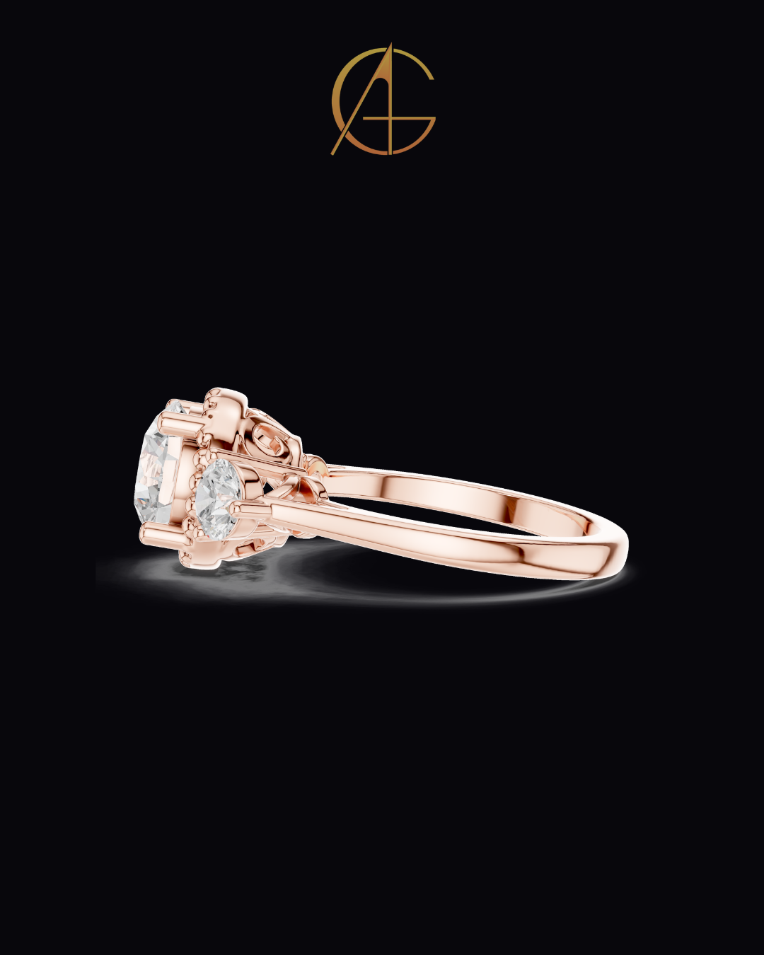 2.00 CT Captivating Round Cut Three Stone Moissanite Diamond Ring with Beaded Gold Halo Setting