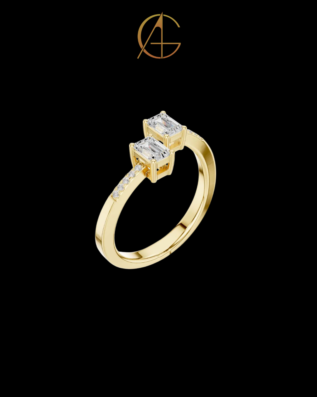 2.50 TCW Unique Toi et Moi Ring Featuring Dual Emerald Cut Moissanite Diamonds and Pave Detail