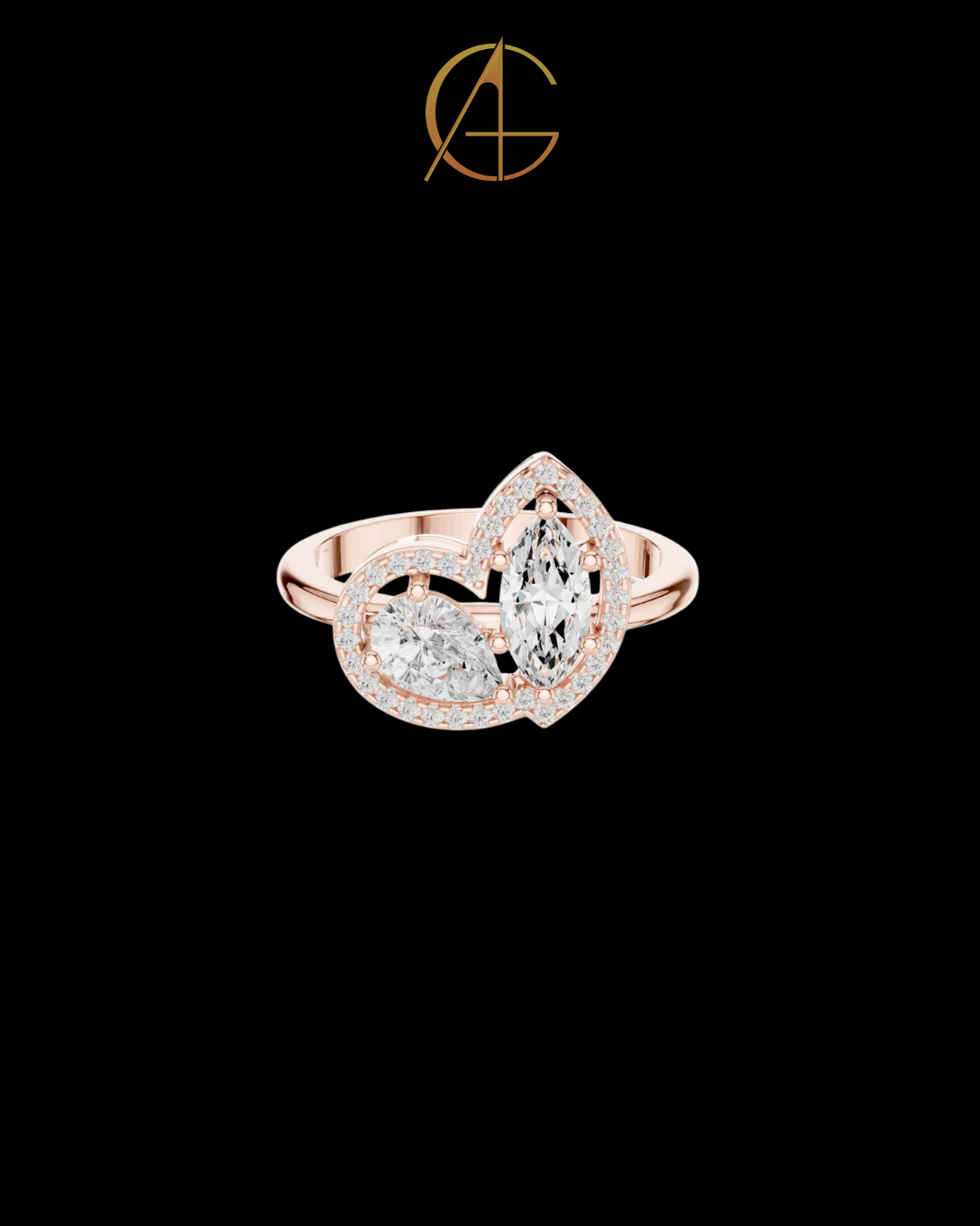 1.56 TCW Graceful Double Moissanite Diamond Halo Ring with Marquise and Pear Cut Centers