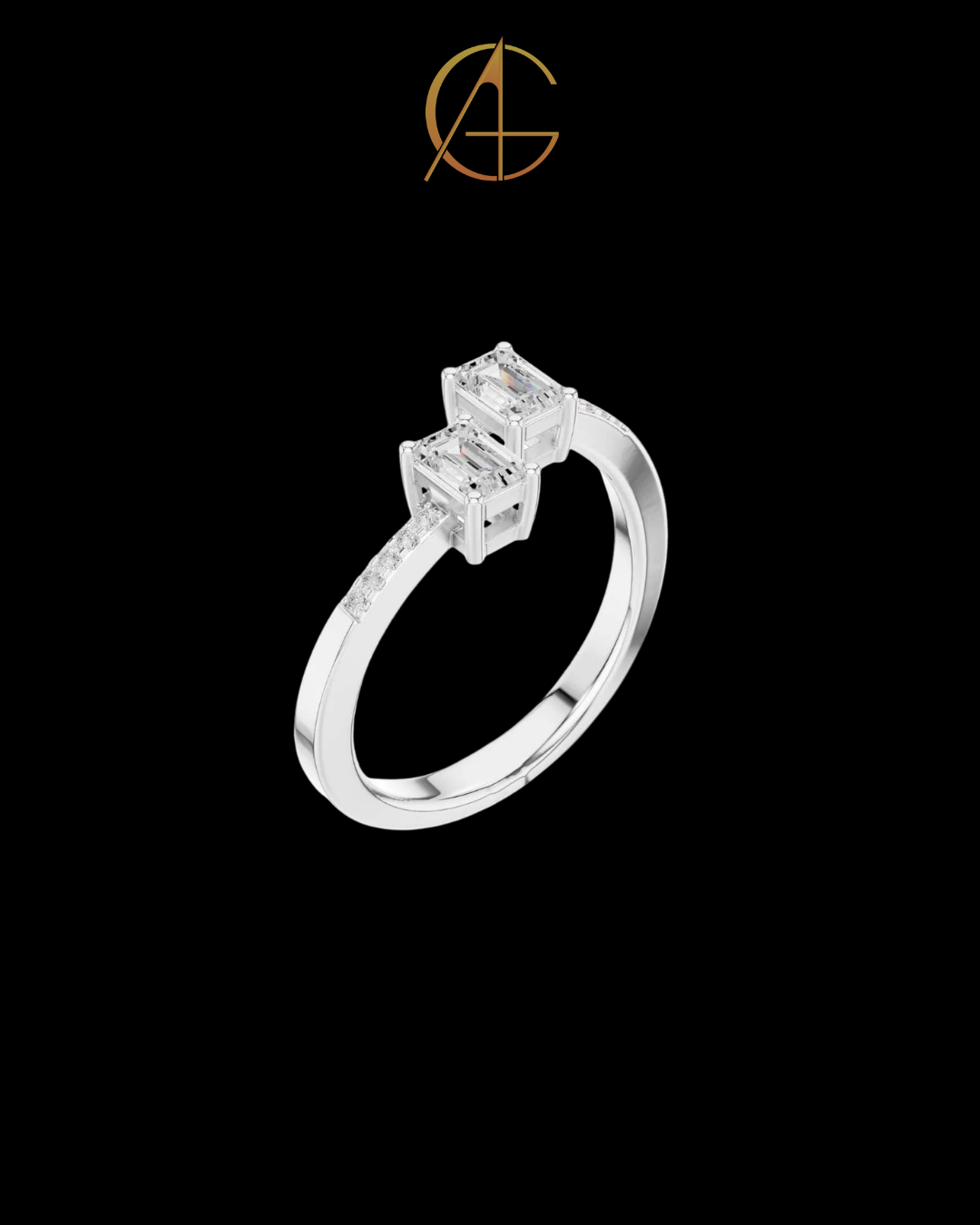 2.50 TCW Unique Toi et Moi Ring Featuring Dual Emerald Cut Moissanite Diamonds and Pave Detail