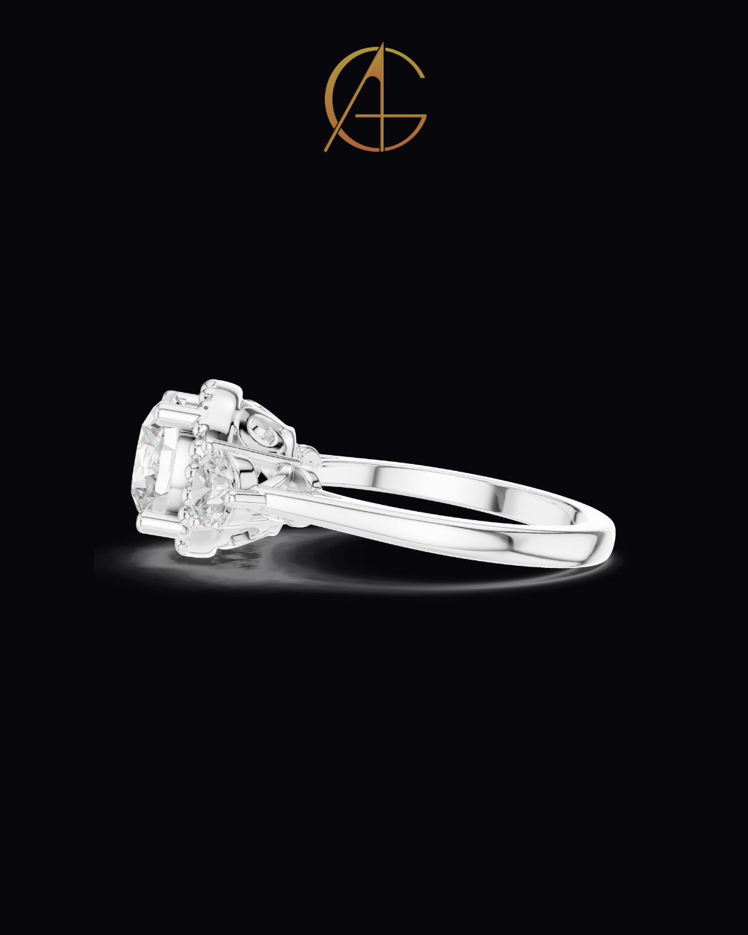 2.00 CT Captivating Round Cut Three Stone Moissanite Diamond Ring with Beaded Gold Halo Setting