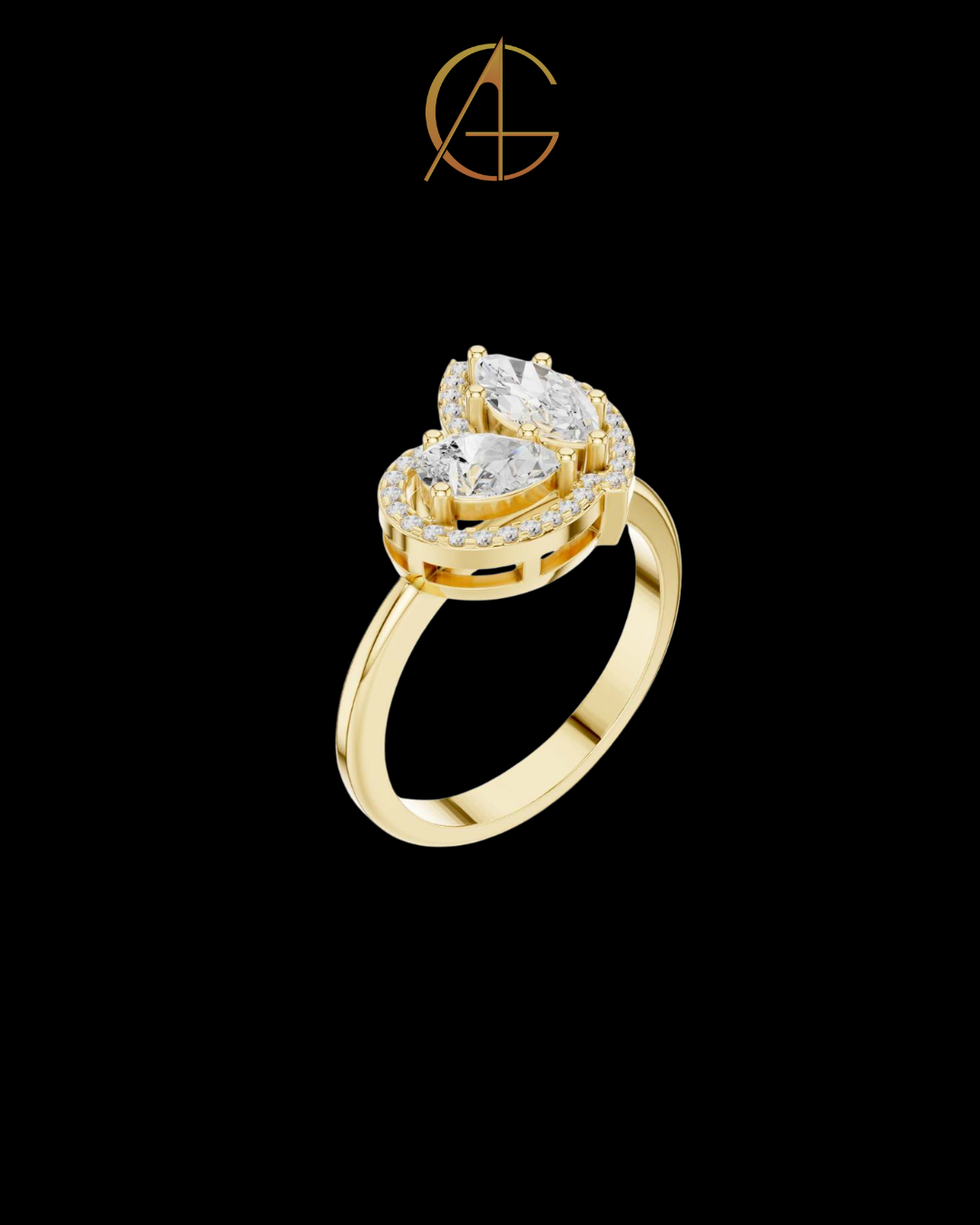 1.56 TCW Graceful Double Moissanite Diamond Halo Ring with Marquise and Pear Cut Centers