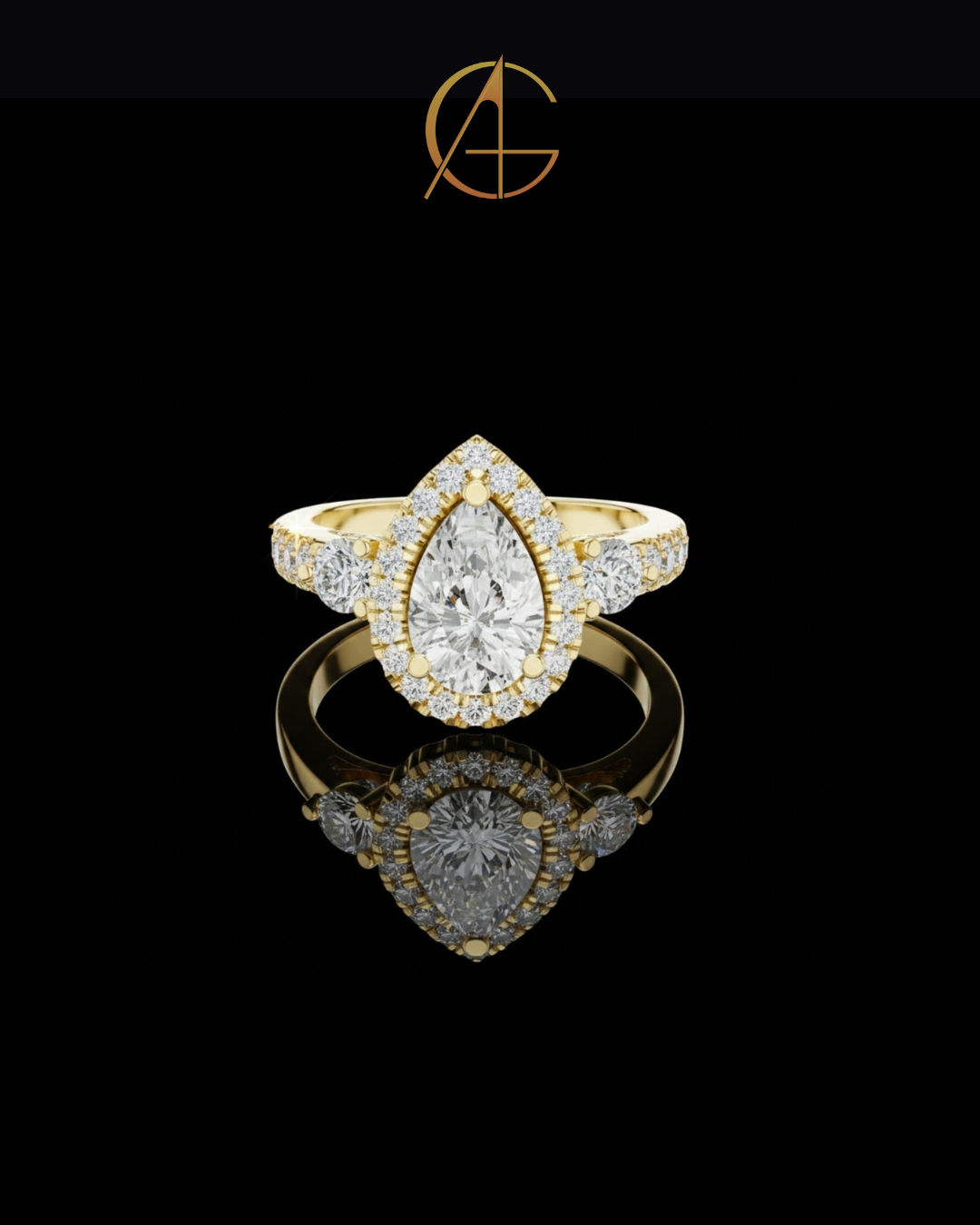 1.2 CT Exquisite Three Stone Pear Cut Moissanite Diamond Halo Ring with Round Side Stones Statement Ring