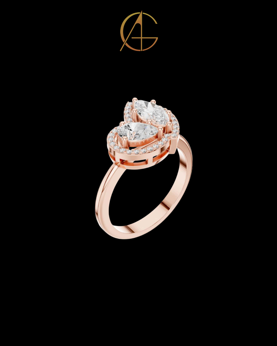 1.56 TCW Graceful Double Moissanite Diamond Halo Ring with Marquise and Pear Cut Centers