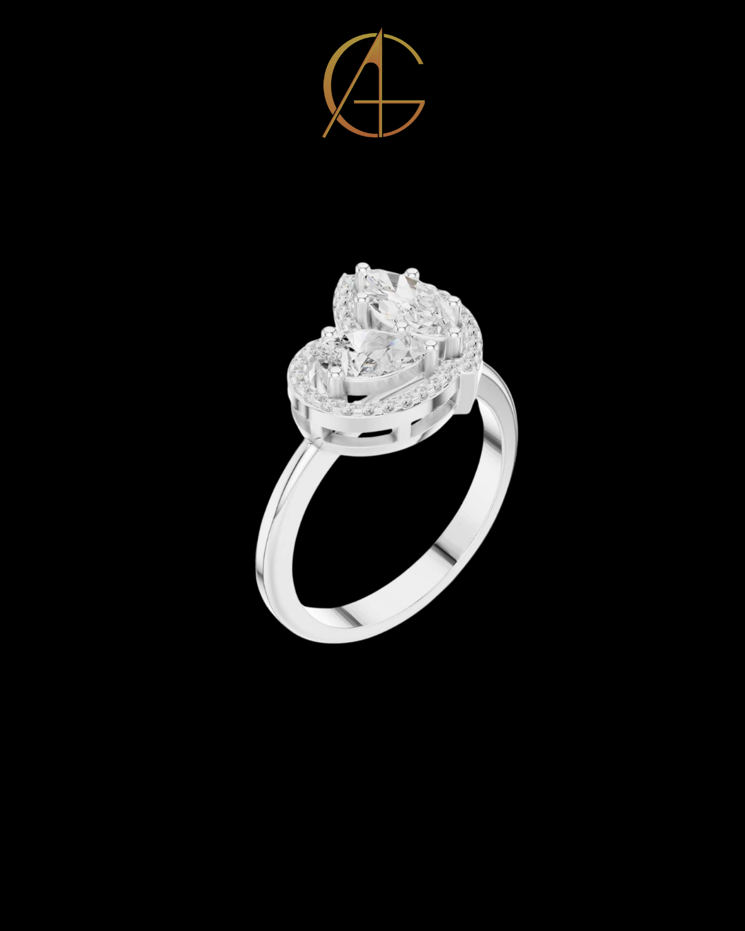 1.56 TCW Graceful Double Moissanite Diamond Halo Ring with Marquise and Pear Cut Centers