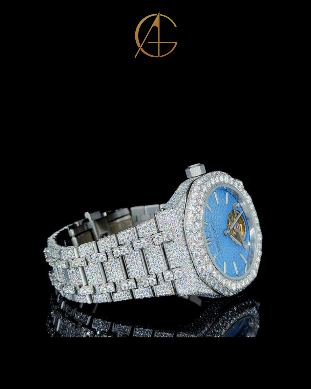 AP Full White With Blue Skeleton Dial Moissanite Diamond Watch