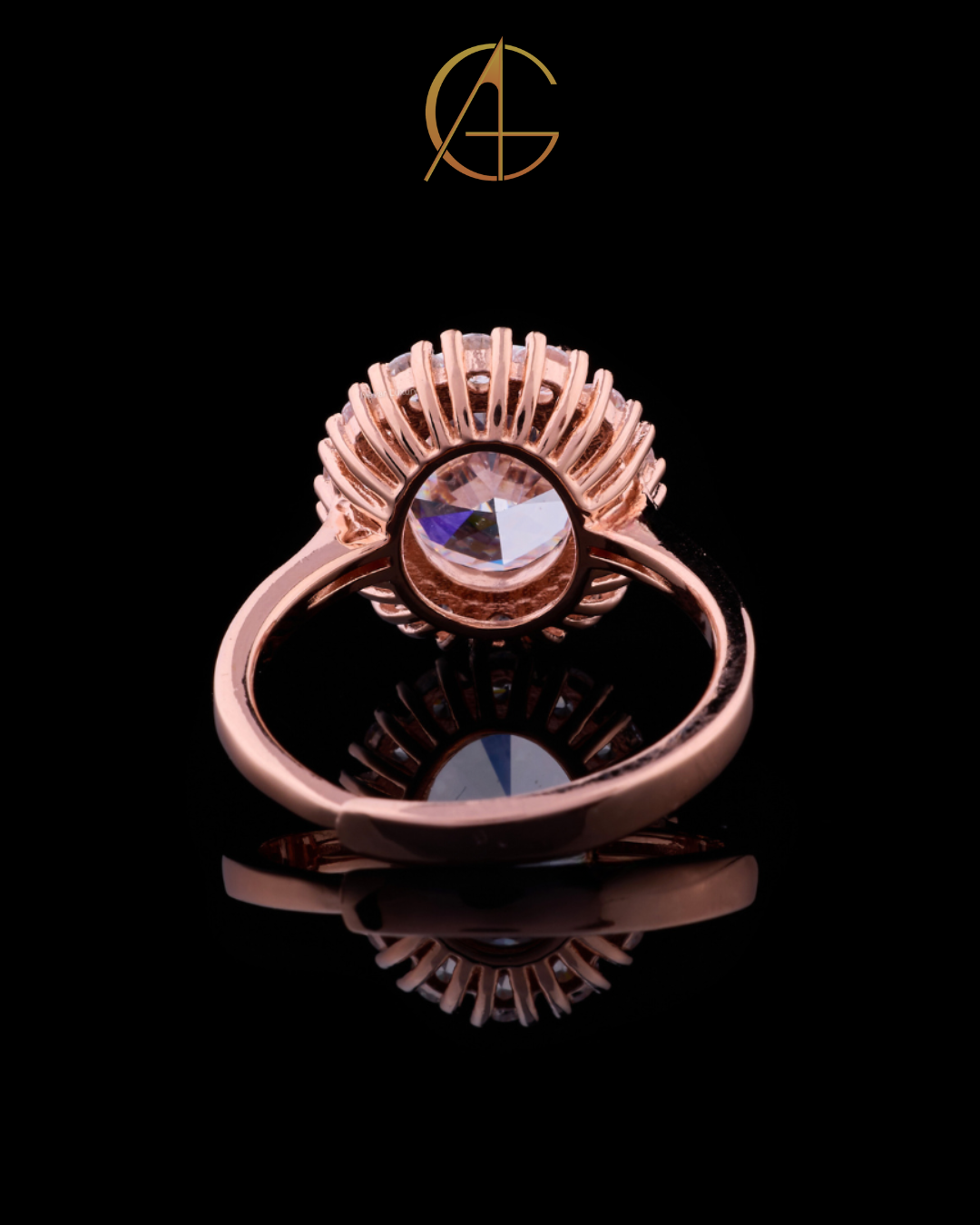 1.45 CT Oval Cut Moissanite Diamond Floral-Halo Ring in Rose Gold Showcasing Exquisite Detail