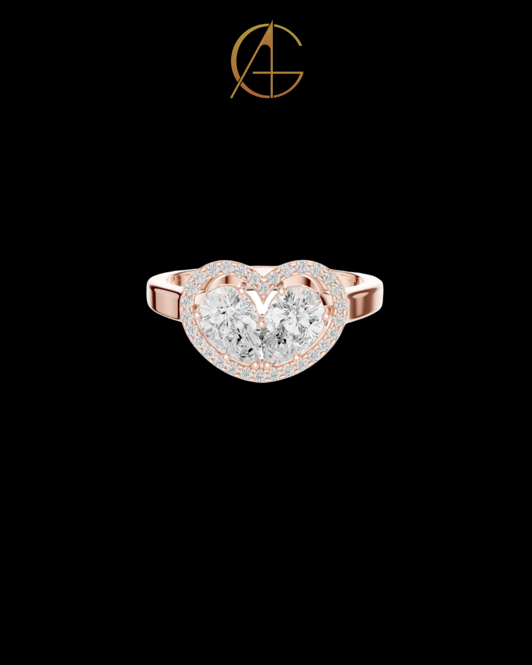 0.91 CT Unique Heart Shaped Moissanite Halo Ring with Twin Pear Diamonds and Pave Diamond Accents