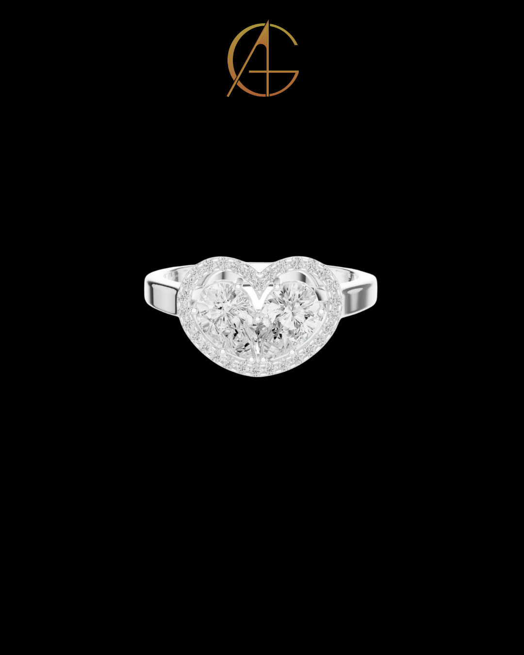0.91 CT Unique Heart Shaped Moissanite Halo Ring with Twin Pear Diamonds and Pave Diamond Accents
