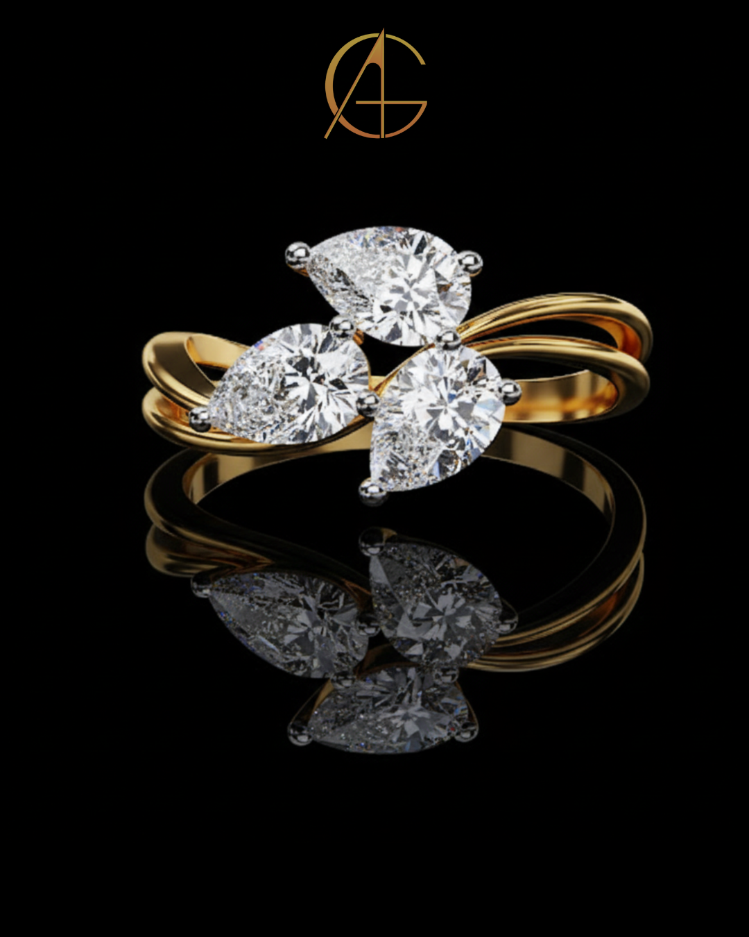 6.00 TCW Eternal Radiance Triple Pear Moissanite Diamond Ring with Twisted Gold Band for Every Occasions