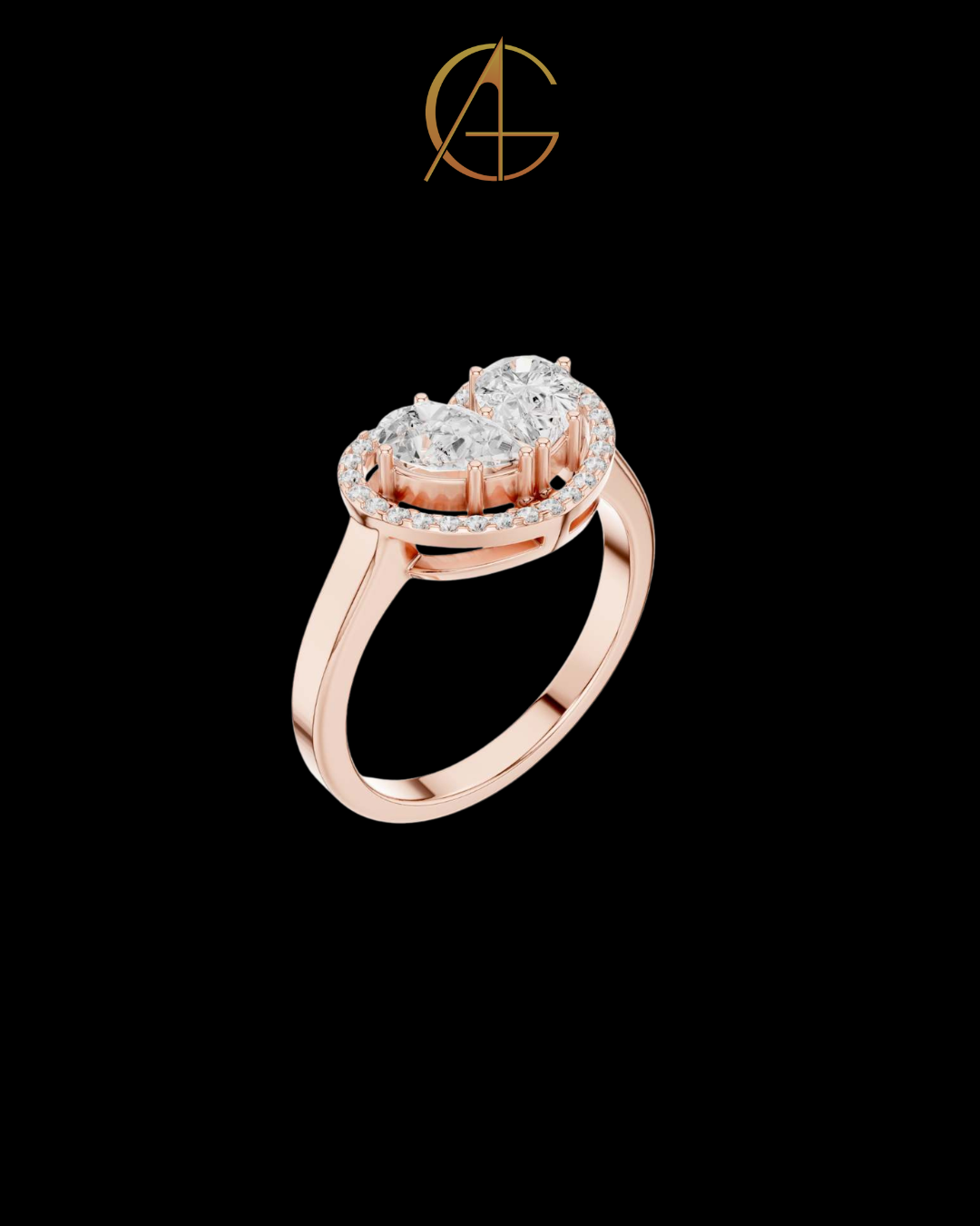 0.91 CT Unique Heart Shaped Moissanite Halo Ring with Twin Pear Diamonds and Pave Diamond Accents