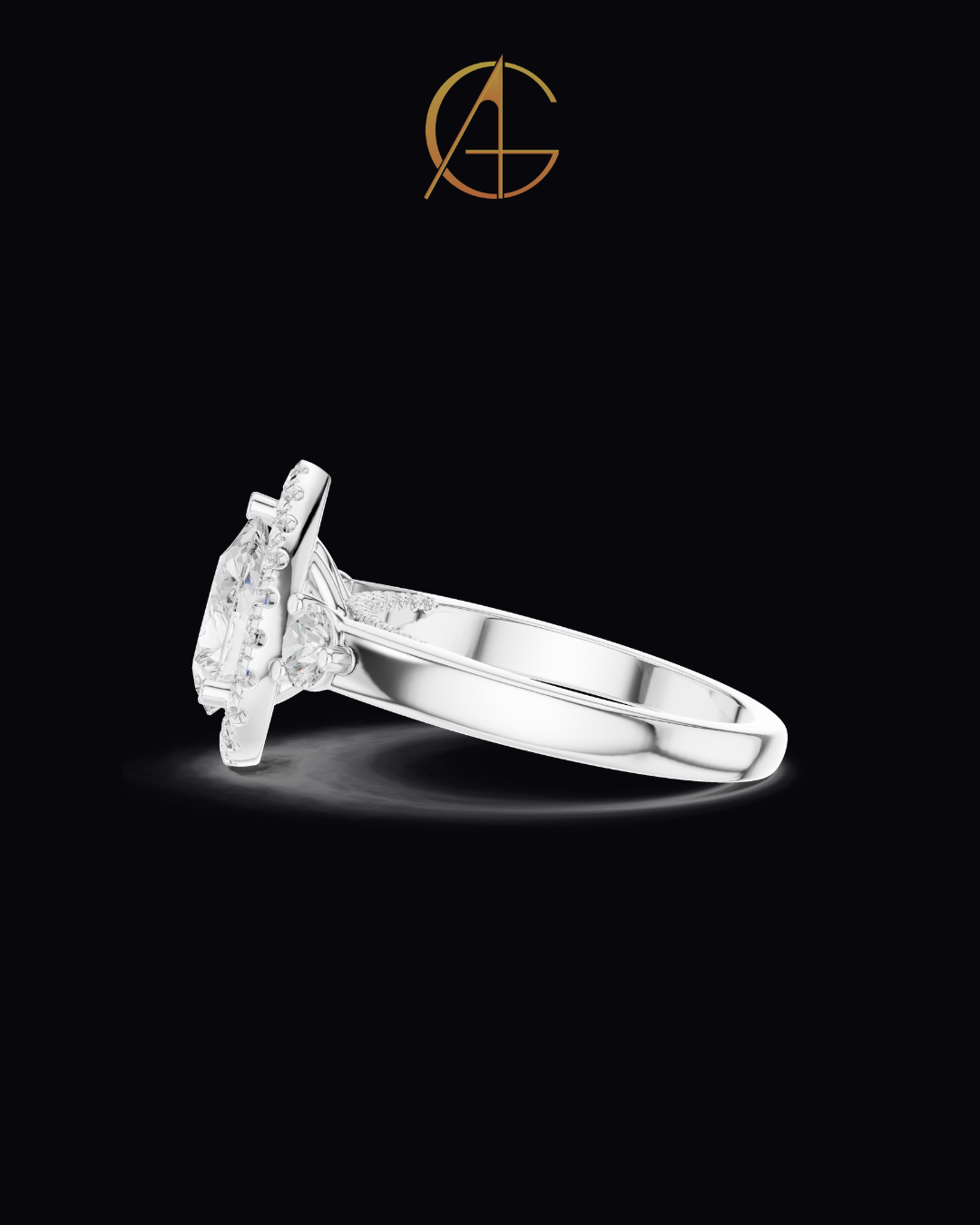 1.2 CT Exquisite Three Stone Pear Cut Moissanite Diamond Halo Ring with Round Side Stones Statement Ring