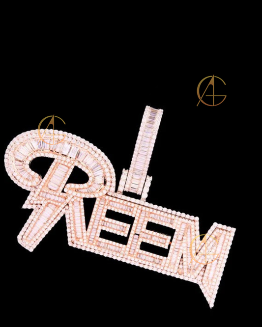 Customized Name 925 Sterling Silver With Round And Baguette Moissanite Diamond Pendant By Auren