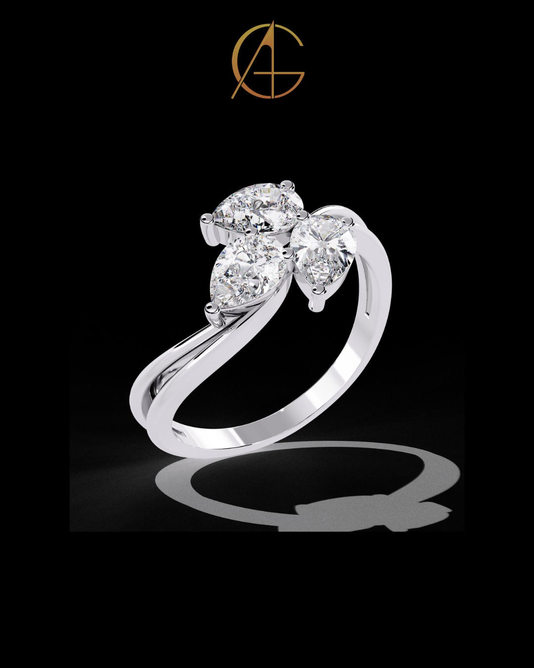 6.00 TCW Eternal Radiance Triple Pear Moissanite Diamond Ring with Twisted Gold Band for Every Occasions