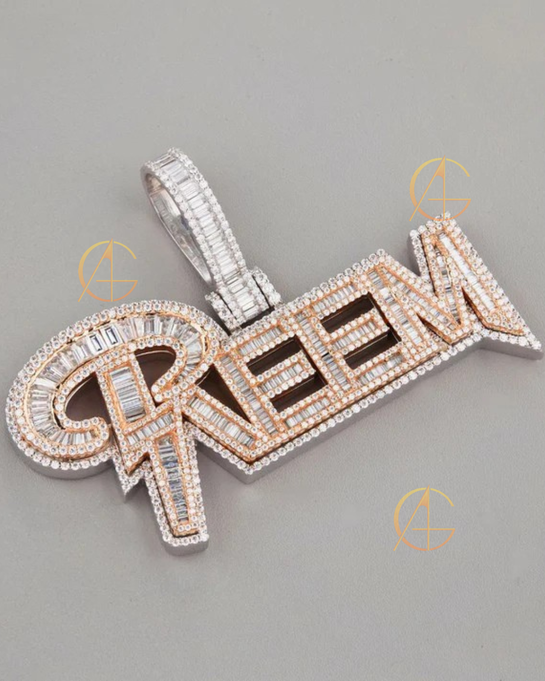 Customized Name 925 Sterling Silver With Round And Baguette Moissanite Diamond Pendant By Auren