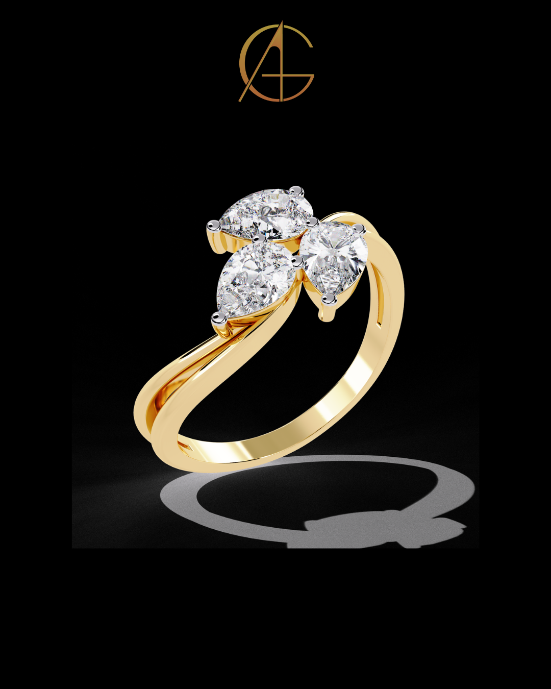 6.00 TCW Eternal Radiance Triple Pear Moissanite Diamond Ring with Twisted Gold Band for Every Occasions