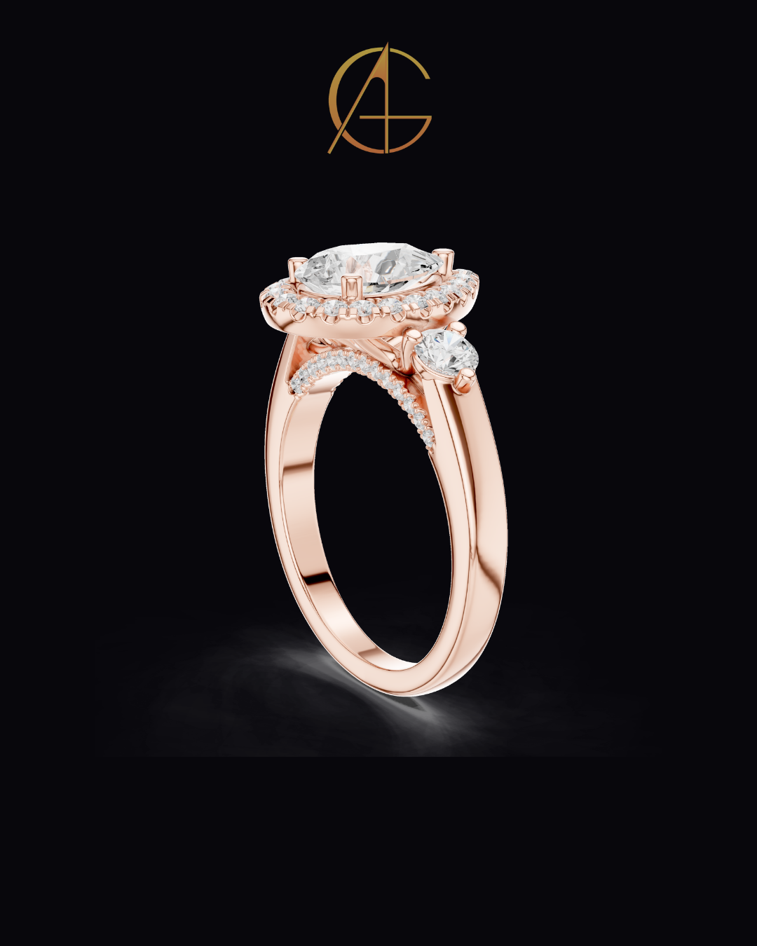 1.2 CT Exquisite Three Stone Pear Cut Moissanite Diamond Halo Ring with Round Side Stones Statement Ring