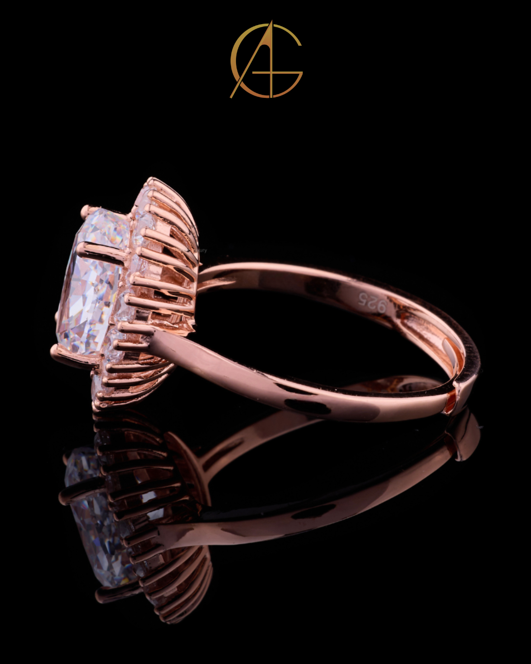 1.45 CT Oval Cut Moissanite Diamond Floral-Halo Ring in Rose Gold Showcasing Exquisite Detail