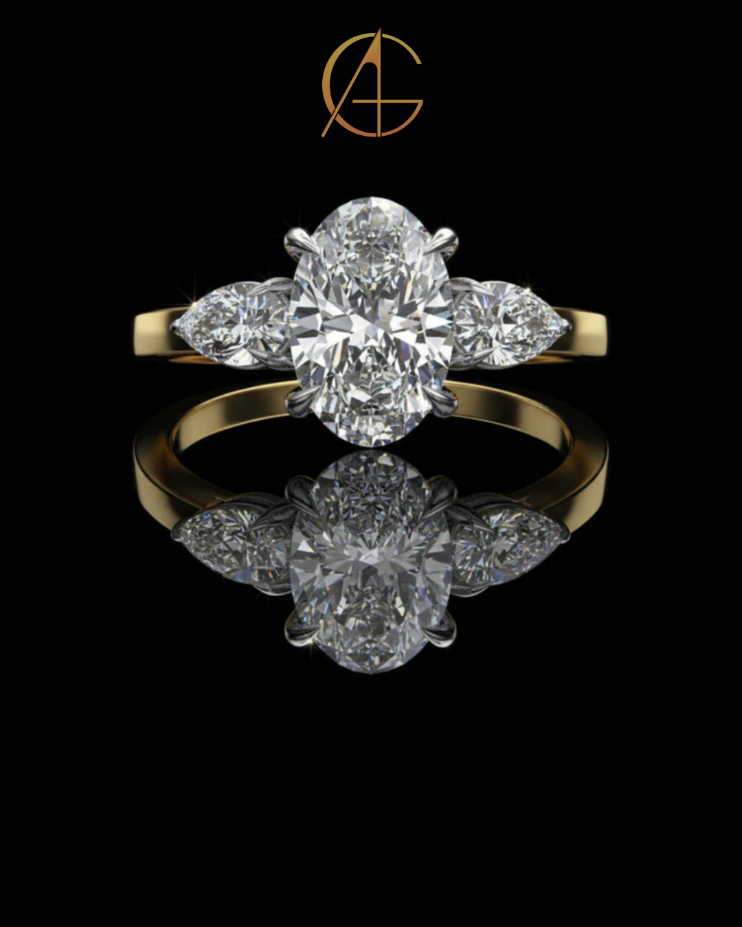 2.50 CT Three Stone Oval Cut Moissanite Diamond Ring with Side Pear Cut Elegance For Still Love