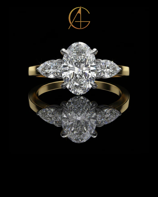 2.50 CT Three Stone Oval Cut Moissanite Diamond Ring with Side Pear Cut Elegance For Still Love