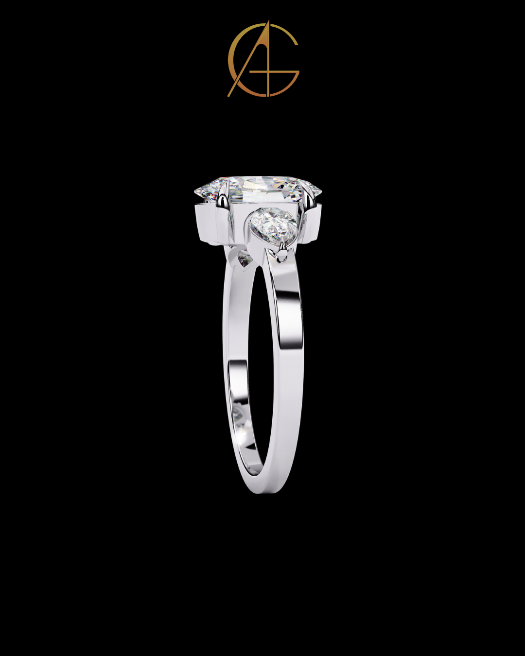 2.50 CT Three Stone Oval Cut Moissanite Diamond Ring with Side Pear Cut Elegance For Still Love