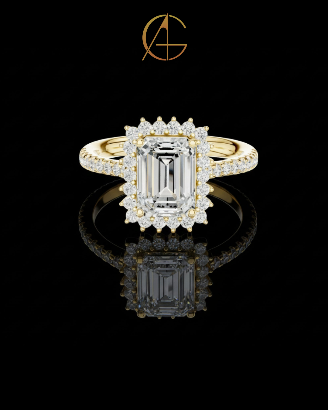 1.92 CT Gorgeous Emerald Cut Halo Moissanite Diamond Ring For Beautiful Bride