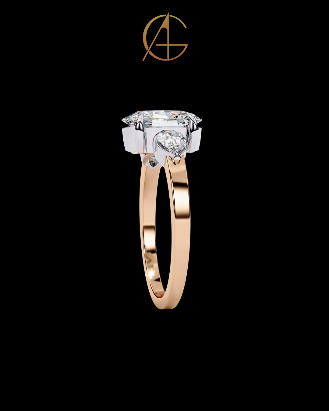 2.50 CT Three Stone Oval Cut Moissanite Diamond Ring with Side Pear Cut Elegance For Still Love