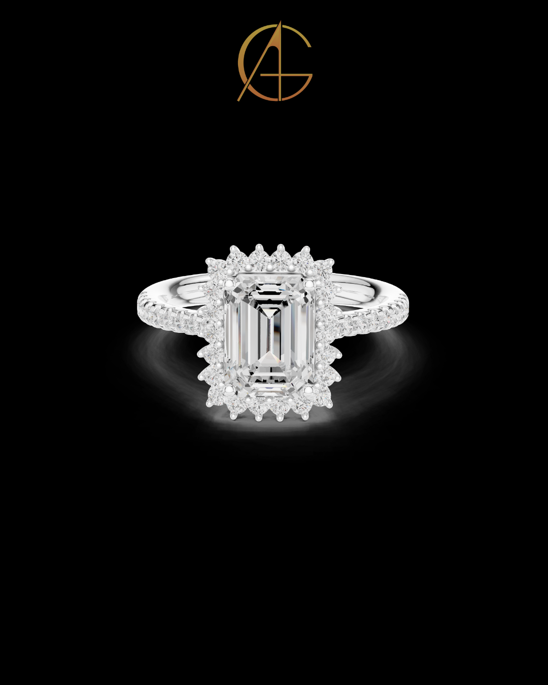 1.92 CT Gorgeous Emerald Cut Halo Moissanite Diamond Ring For Beautiful Bride