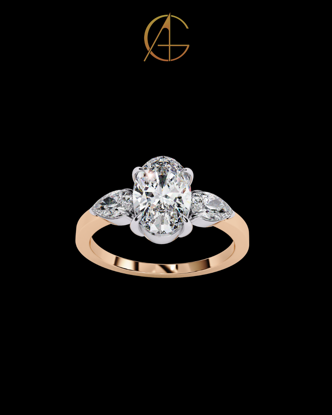 2.50 CT Three Stone Oval Cut Moissanite Diamond Ring with Side Pear Cut Elegance For Still Love